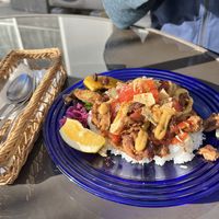 “Chicken” with “cheese” over rice  at Rotton 六屯 in Chatan