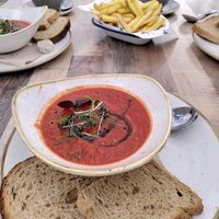 Soup and portion of chips (Feb 2022) at Pennbury Farm in Great Glen