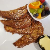 vegan French toast - served with vegan butter, syrup, & fresh fruit at Twisted Citrus in North Canton
