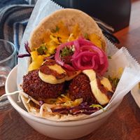Beetroot falafel and Halloumi pitta at Chickpea  in Reykjavik
