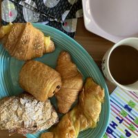 “Ham and cheese” , chocolate, almond and regular croissants and a truly decadent custard filled twist   at Chaumont Vegan in Beverly Hills