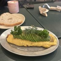 Feta Omelette with a side of bread (not toasted)   at Chaumont Vegan in Beverly Hills