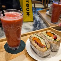 Vegan sandwich with strawberry juice at Dohyeongdang - 도형당  in Busan