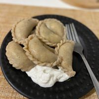 Vegan vareniki from Tulasi after cooking with vegan mayo at Tulasi in Krasnodar