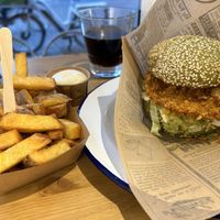 Fries small portion and a no-chicken burger.  at Last Vegas in Utrecht