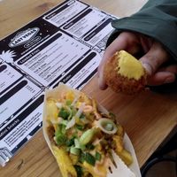 Cheesy loaded fries and Seitan bitterbal at Last Vegas in Utrecht