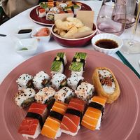 Vegan sushi and tempura prawns, delicious! at 123V Browns in London