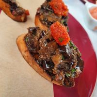 Roasted aubergine toast at 123V Browns in London