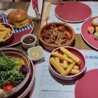 Petite Sushi and beyond meat patty cheeseburger! at 123V Browns in London