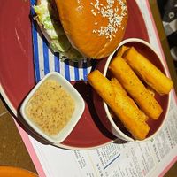 JUBILEECORONATIONCHICK’NBURGER and chickpea fries  at 123V Browns in London