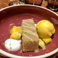 Tres leches with mango sorbet  at 123V Browns in London