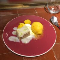 Tres leches with mango sorbet - delicious   at 123V Browns in London