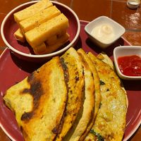 Quesadilla with chickpea fries  at 123V Browns in London