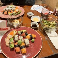 Grand sushi set (half eaten tempura bowl)  at 123V Browns in London