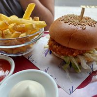 Chickn burger at 123V Browns in London