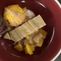 Tres leches with mango sorbet and fresh mango. It was very good but I’ve tried better, my recommendation is to make the cake more wet with the 3 milks as the original recipe.   at 123V Browns in London