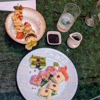 Selection of sushi and tofu skewers at 123V Browns in London