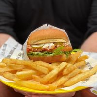 Varmy (vegan parmy) & chips at Rascal in Newcastle