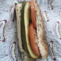 Vegan soy dog - Chicago style  at Hubby's Dog House in Mt Prospect