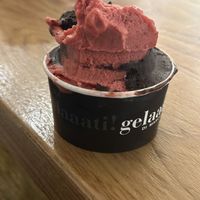 Raspberry and chocolate vegan gelato  at Gelaaati di Marco in Barcelona