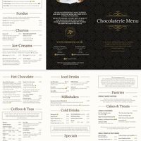 Full Menu - Options with Yellow V are Vegan   at Rumsey's Chocolaterie in Wendover