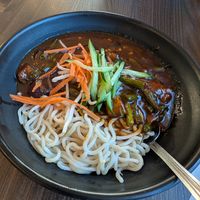 Noodle dish with eggplant and green beans at Chloe's Kitchen in Santa Cruz