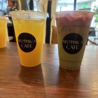 Passionfruit lemonade and Dragonfruit Matcha  at Apothica Cafe in Cumberland