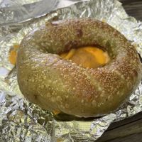 Fuego on spinach bagel   at Apothica Cafe in Cumberland