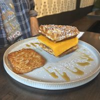 Waffle'nator with hash brown at Apothica Cafe in Cumberland