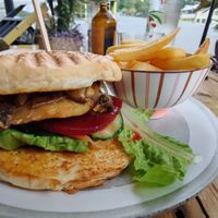 Mushroom and potato scallop burger at Babinda Kool Spot Cafe in Babinda