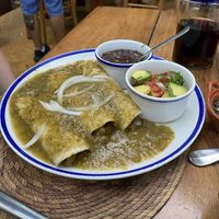 3 nopales enchilada in green sauce  at La Cueva del Chango in Playa Del Carmen