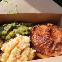 Tofu 'chicken' pie with mushy peas, mash and gravy at Pieminister in Stroud