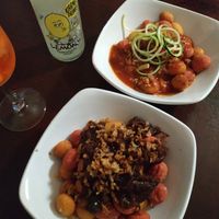 Loadey Gnocchi with pulled jack fruit one and tomato sauce the other one at Pastan Barbican in London