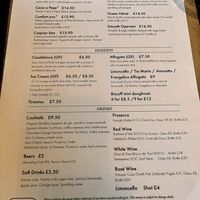 Menu  at Pastan Barbican in London