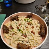 Pasta carbonary with added mushrooms at Pastan Barbican in London