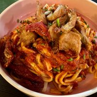 Pasta with vegan chicken at Pastan Barbican in London