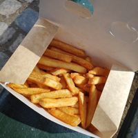 A regular size fries (contains a lot of fries)  at Kristinedal Burgers in Copenhagen