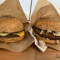 Vegan cheeseburger and falafel burger   at Kristinedal Burgers in Copenhagen