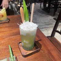 Sugar Cane Juice with coconut cream and shavings   at Sangha Vegetarian Restaurant in Da Nang