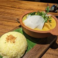 Green mushroom, tofu, potato, tofu ham curry at Sangha Vegetarian Restaurant in Da Nang