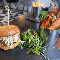 BBQ Jackfruit Burger with Baked Sweet Potato Wedges   at Fitology Kitchen in Chislehurst