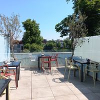 Terrace overlooking the lake at Fitology Kitchen in Chislehurst