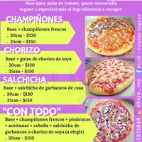 Menú de pizzas (entregas solo sábados y domingos) at Kuju - Comida Vegana in San Luis Potosi