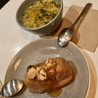 Flan de coco y mango y leche frita  at PÖTSTOT in Barcelona