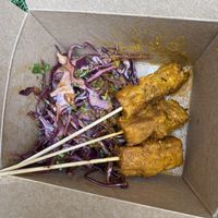 Vegan Nigerian chicken skewers with delicious slaw at Berber Street Food in New York City