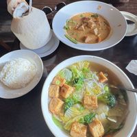 Vegan Noodle soup and Vegan Curry. Both with tofu. 💛  at Pho Company Noodle House in Deland