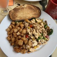 Tofu scramble with toast and home fries  at Cafe This Way in Bar Harbor