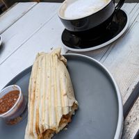 Vegan breakfast burrito with Sweet Bonnie (coconut cream) at Zendo - Coffee Shop in Albuquerque