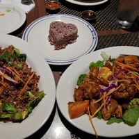 Veggie fried rice, orange "chicken", & a rice heart ❤ at Thai Vegan - temporarily closed in Albuquerque