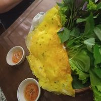 Xeo cake with chilli sauce - more sweet than hot at Vi Que Kitchen in Ho Chi Minh City